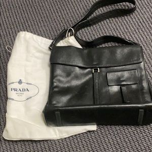 Prada black leather messenger bag